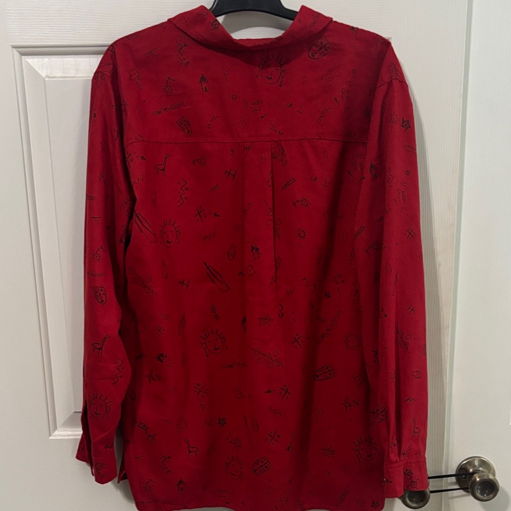 Chico's Red Blouse with Black Pattern - image 6